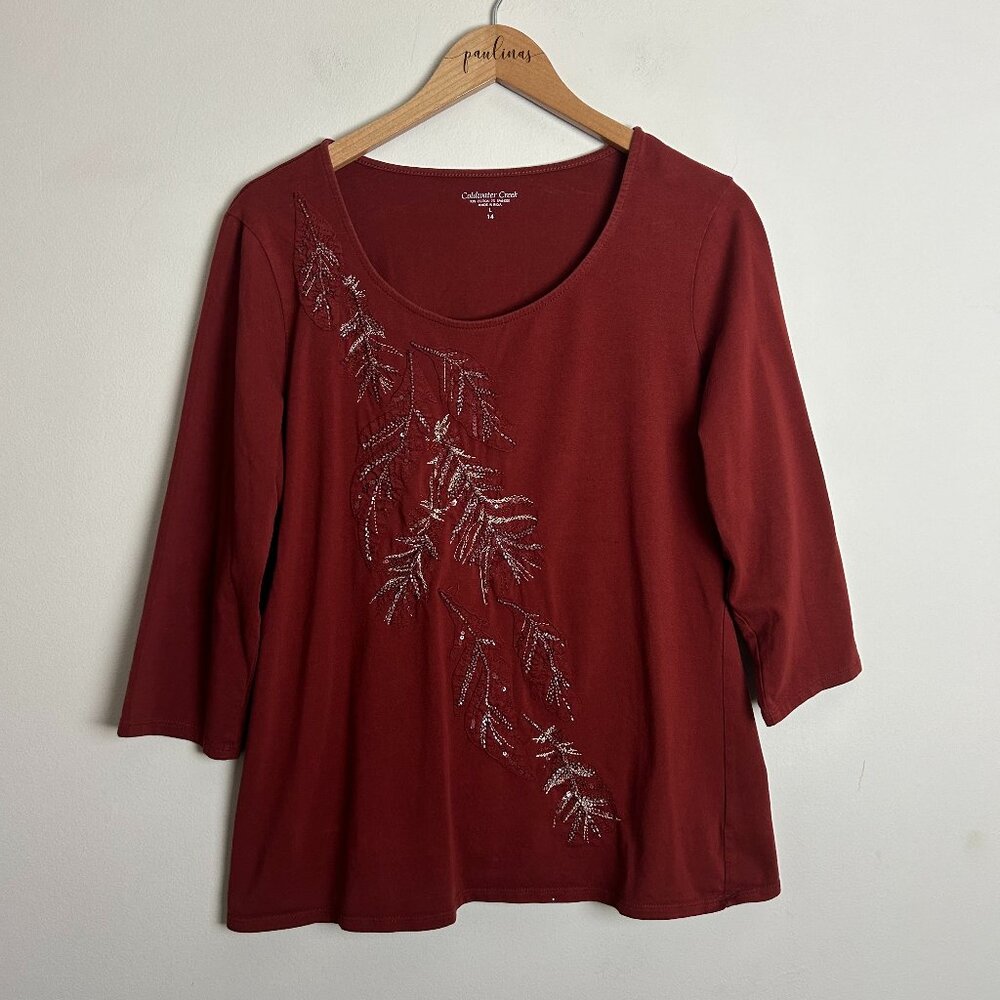 Coldwater Creek Red Top with Silver Embroidery
